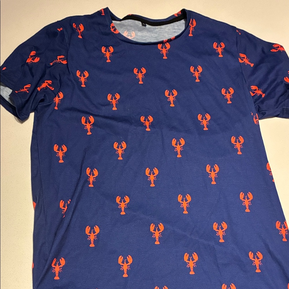 Navy Blue Lobster Print Men's Tee
